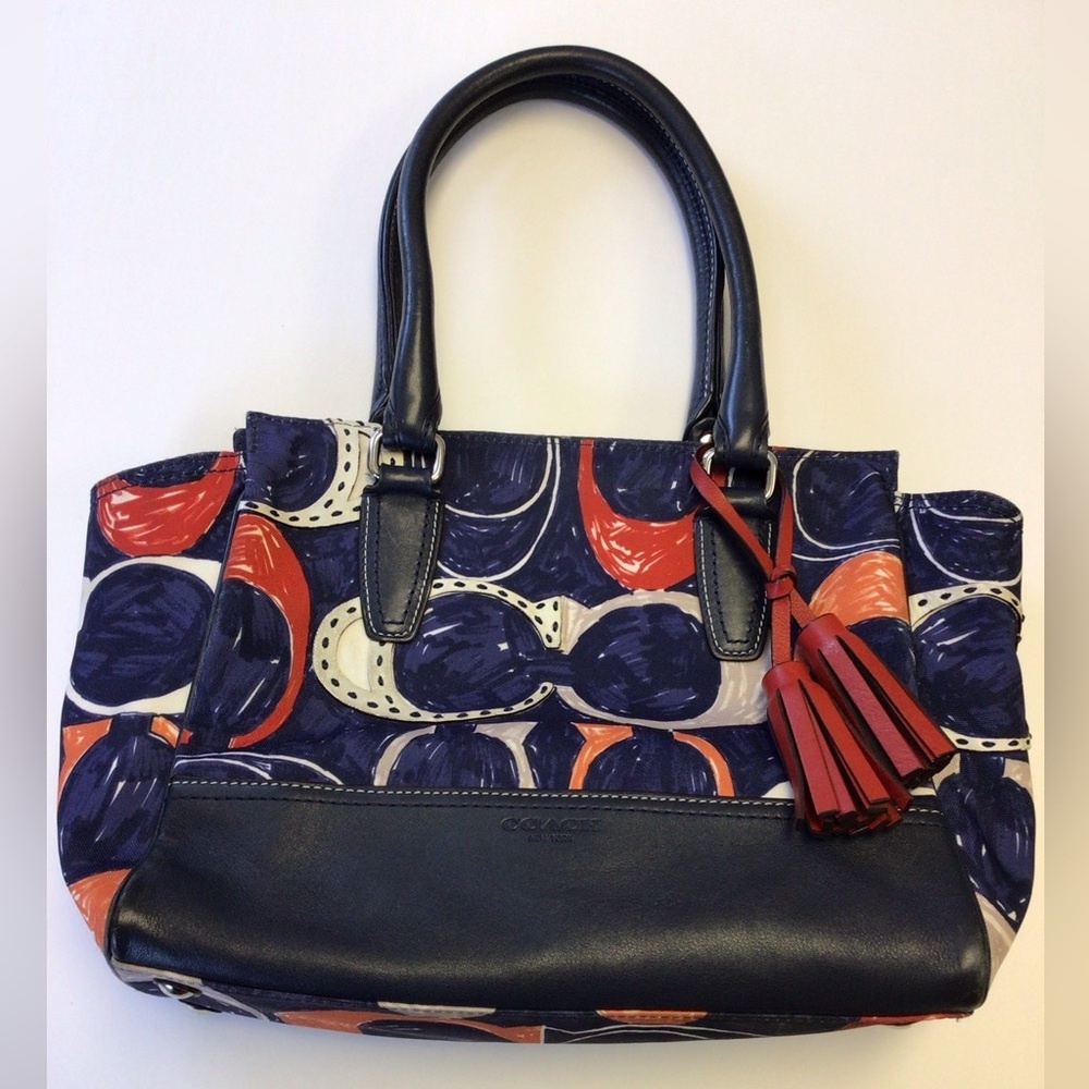 Coach Navy and Orange Patterned Shoulder Bag